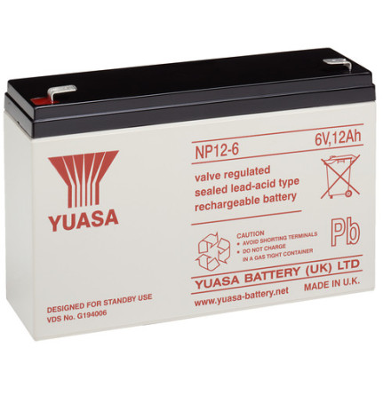 AGM batteri YUASA NP12-6 6V 12Ah LxBxH:151x50x97,5mm
