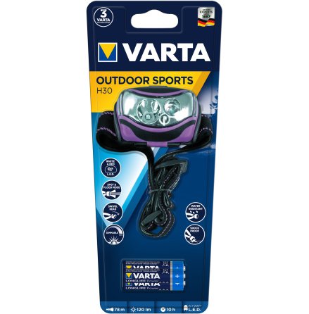 Varta Pannlampa Outdoor Sport, 2 x 1W Cree LED 3stAAA ingr