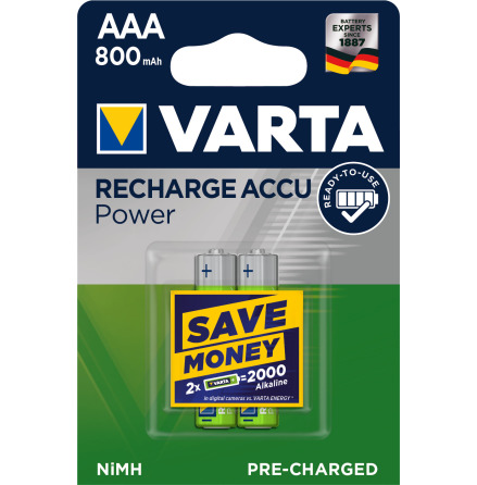 VARTA Laddbart AAA 800mAh 1,2v NiMH 2st