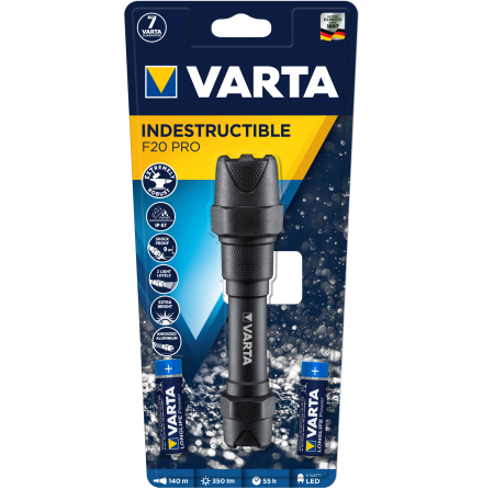 Varta Ficklampa Indestructible F20 Pro 2AA ingår.