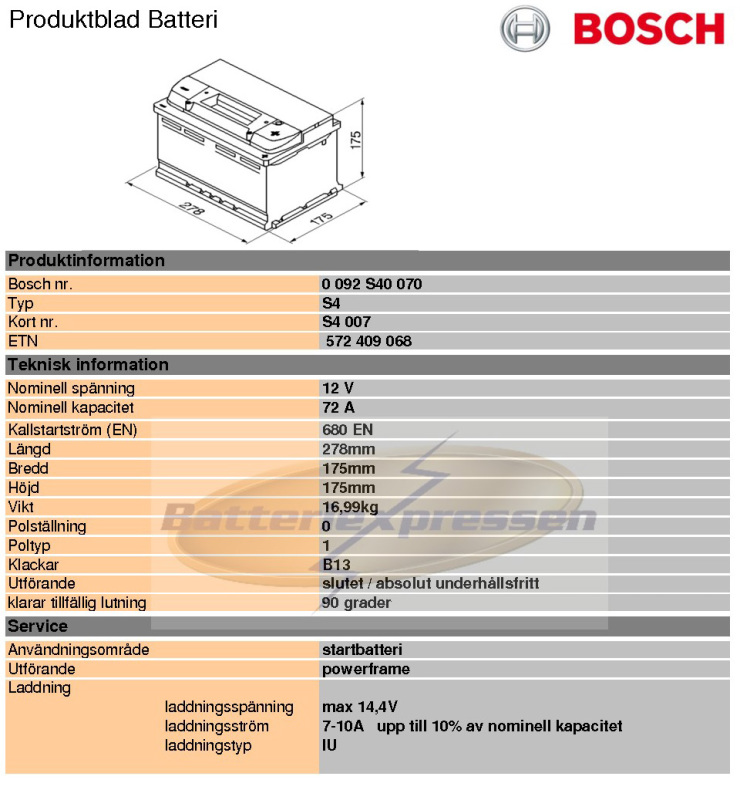 S4007 аккумулятор bosch